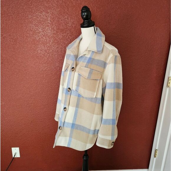 Womens Plaid Jacket in Blue and Tan - Picture 2 of 7